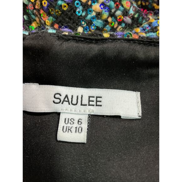 Sau Lee Sequin Tweed Black Multi Jenna Mini Dress Size 6 - Picture 4 of 5
